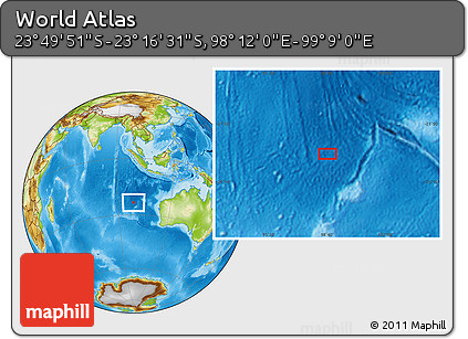 Physical Location Map of the Area around 23° 33' 11" S, 98° 40' 30" E