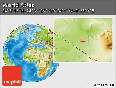 Physical Location Map of the Area around 24° 22' 49" N, 0° 4' 30" E