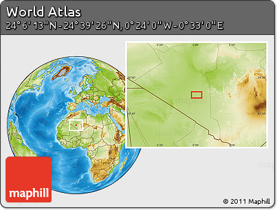 Physical Location Map of the Area around 24° 22' 49" N, 0° 4' 30" E