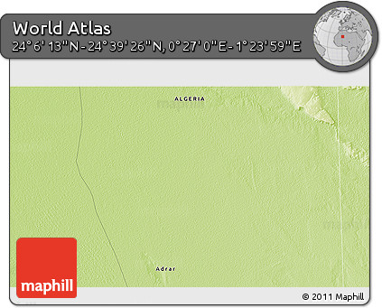 Physical 3D Map of the Area around 24° 22' 49" N, 0° 55' 29" E