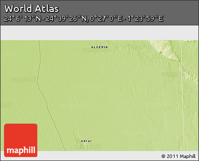 Physical 3D Map of the Area around 24° 22' 49" N, 0° 55' 29" E