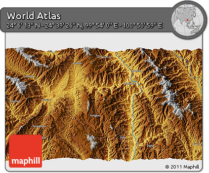 Physical 3D Map of the Area around 24° 22' 49" N, 100° 22' 30" E