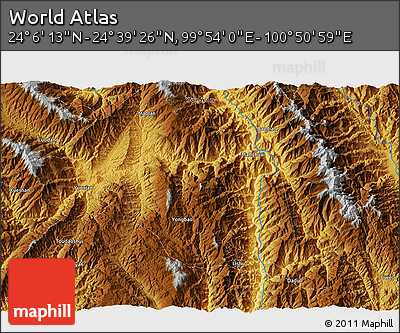 Physical 3D Map of the Area around 24° 22' 49" N, 100° 22' 30" E