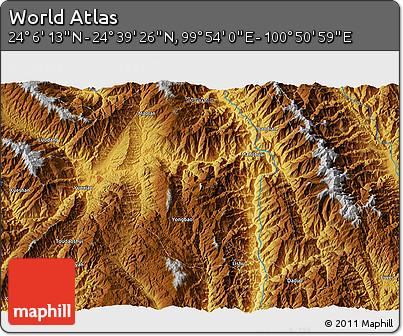 Physical 3D Map of the Area around 24° 22' 49" N, 100° 22' 30" E