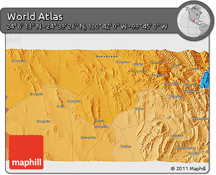 Political 3D Map of the Area around 24° 22' 49" N, 100° 13' 29" W