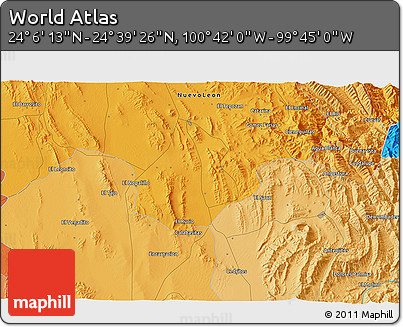 Political 3D Map of the Area around 24° 22' 49" N, 100° 13' 29" W