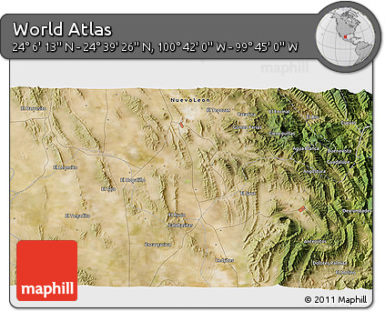 Satellite 3D Map of the Area around 24° 22' 49" N, 100° 13' 29" W