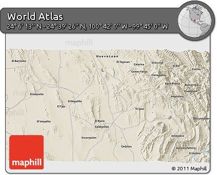 Shaded Relief 3D Map of the Area around 24° 22' 49" N, 100° 13' 29" W