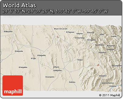 Shaded Relief 3D Map of the Area around 24° 22' 49" N, 100° 13' 29" W
