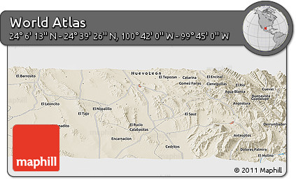 Shaded Relief Panoramic Map of the Area around 24° 22' 49" N, 100° 13' 29" W