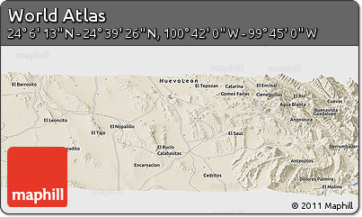 Shaded Relief Panoramic Map of the Area around 24° 22' 49" N, 100° 13' 29" W