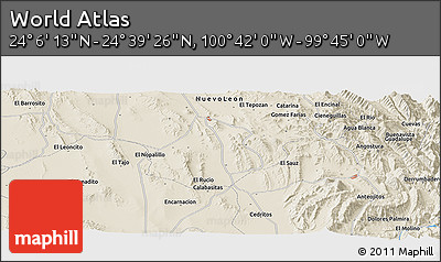Shaded Relief Panoramic Map of the Area around 24° 22' 49" N, 100° 13' 29" W