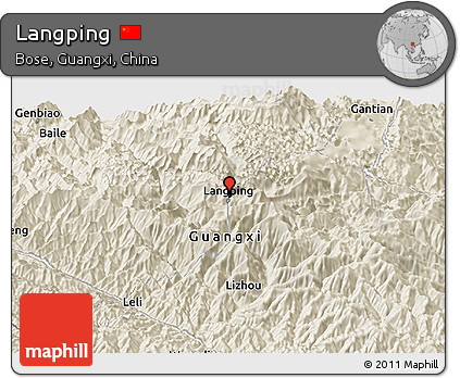 Shaded Relief Panoramic Map of Langping