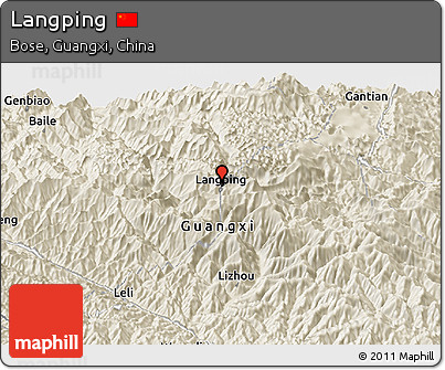 Shaded Relief Panoramic Map of Langping