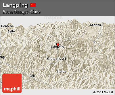 Shaded Relief Panoramic Map of Langping