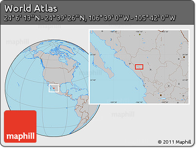 Gray Location Map of the Area around 24° 22' 49" N, 106° 10' 30" W
