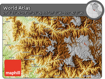 Physical Map of the Area around 24° 22' 49" N, 106° 10' 30" W