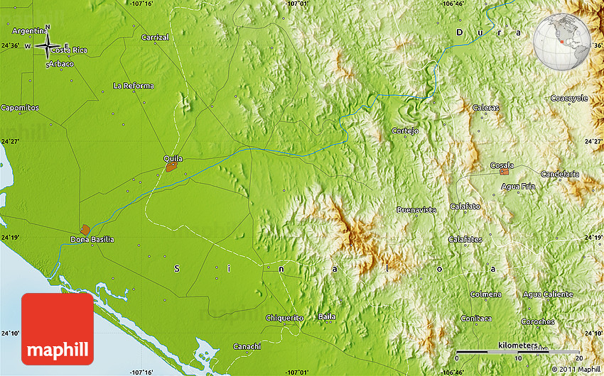 Physical Map of Costa Rica