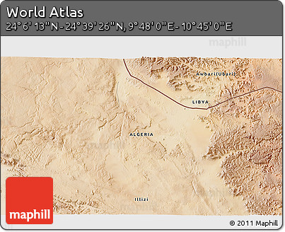 Satellite 3D Map of the Area around 24° 22' 49" N, 10° 16' 30" E