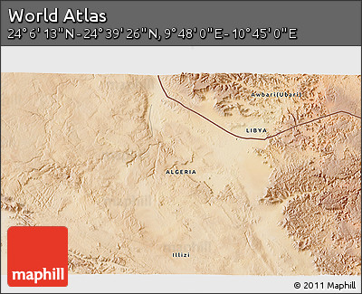 Satellite 3D Map of the Area around 24° 22' 49" N, 10° 16' 30" E