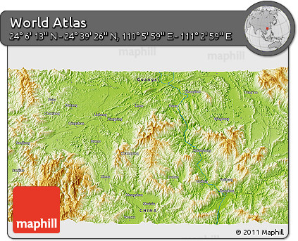 Physical 3D Map of the Area around 24° 22' 49" N, 110° 34' 29" E