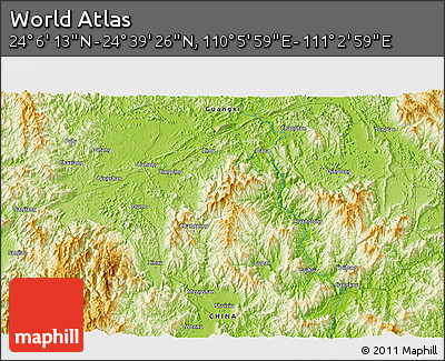 Physical 3D Map of the Area around 24° 22' 49" N, 110° 34' 29" E