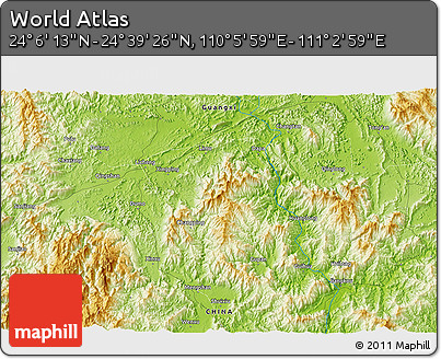 Physical 3D Map of the Area around 24° 22' 49" N, 110° 34' 29" E