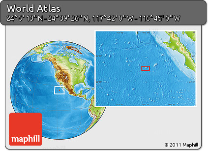 Physical Location Map of the Area around 24° 22' 49" N, 117° 13' 29" W