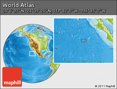Physical Location Map of the Area around 24° 22' 49" N, 117° 13' 29" W