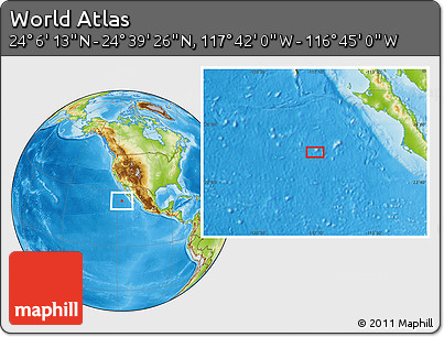 Physical Location Map of the Area around 24° 22' 49" N, 117° 13' 29" W