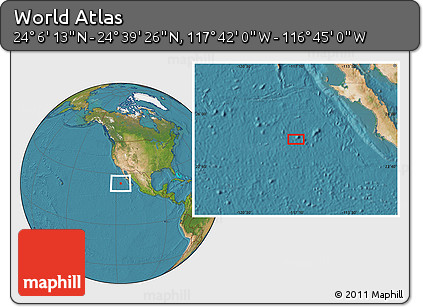 Satellite Location Map of the Area around 24° 22' 49" N, 117° 13' 29" W