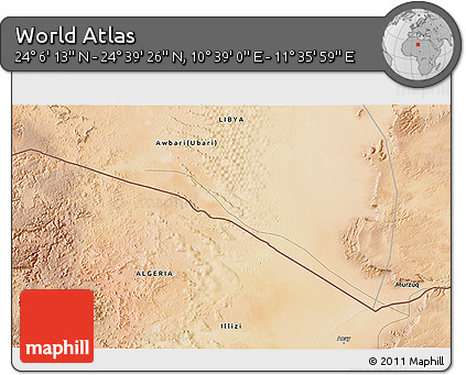 Satellite 3D Map of the Area around 24° 22' 49" N, 11° 7' 30" E