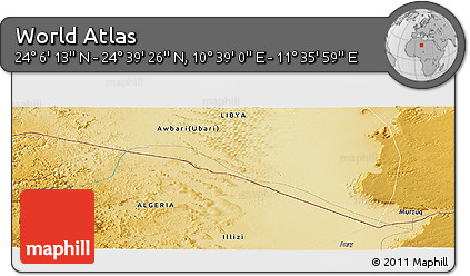Physical Panoramic Map of the Area around 24° 22' 49" N, 11° 7' 30" E