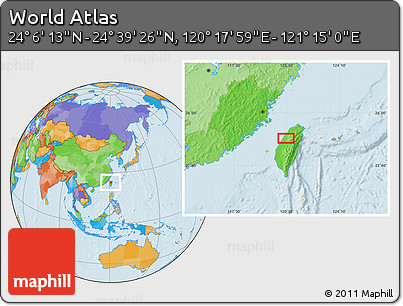 Political Location Map of the Area around 24° 22' 49" N, 120° 46' 30" E