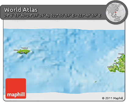 Physical 3D Map of the Area around 24° 22' 49" N, 123° 19' 29" E