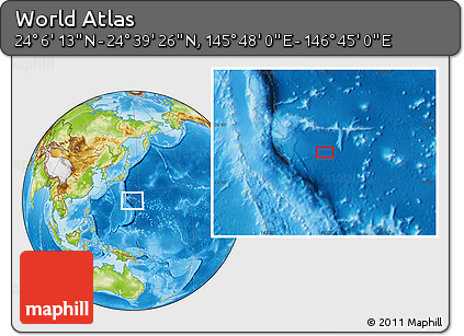 Physical Location Map of the Area around 24° 22' 49" N, 146° 16' 30" E