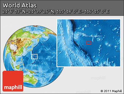 Physical Location Map of the Area around 24° 22' 49" N, 146° 16' 30" E