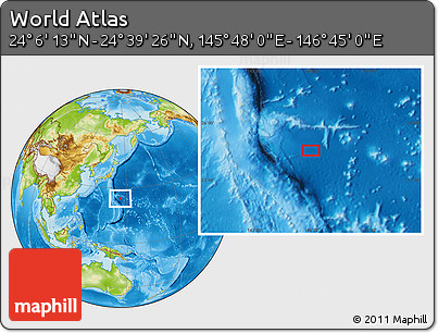 Physical Location Map of the Area around 24° 22' 49" N, 146° 16' 30" E