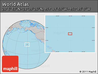 Gray Location Map of the Area around 24° 22' 49" N, 151° 13' 29" W