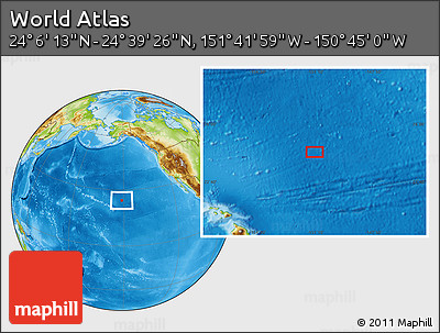 Physical Location Map of the Area around 24° 22' 49" N, 151° 13' 29" W