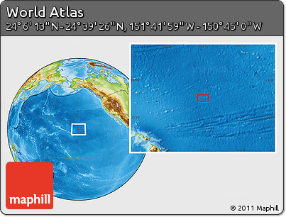Physical Location Map of the Area around 24° 22' 49" N, 151° 13' 29" W