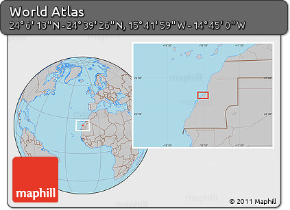 Gray Location Map of the Area around 24° 22' 49" N, 15° 13' 29" W