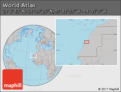 Gray Location Map of the Area around 24° 22' 49" N, 15° 13' 29" W