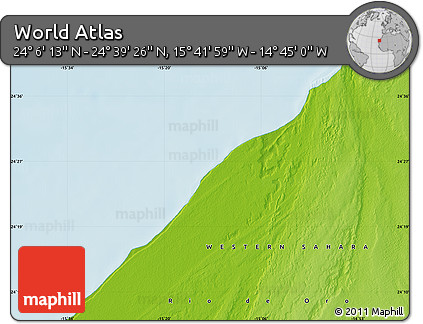 Physical Map of the Area around 24° 22' 49" N, 15° 13' 29" W