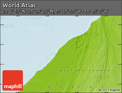 Physical Map of the Area around 24° 22' 49" N, 15° 13' 29" W