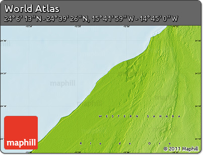 Physical Map of the Area around 24° 22' 49" N, 15° 13' 29" W