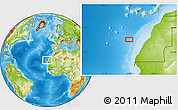 Physical Location Map of the area around 24° 22' 49" N, 17° 46' 29" W