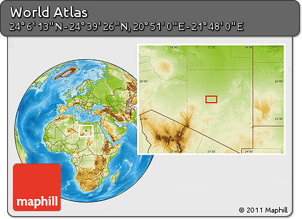 Physical Location Map of the Area around 24° 22' 49" N, 21° 19' 30" E