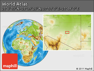 Physical Location Map of the Area around 24° 22' 49" N, 21° 19' 30" E