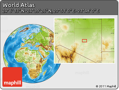 Physical Location Map of the Area around 24° 22' 49" N, 21° 19' 30" E